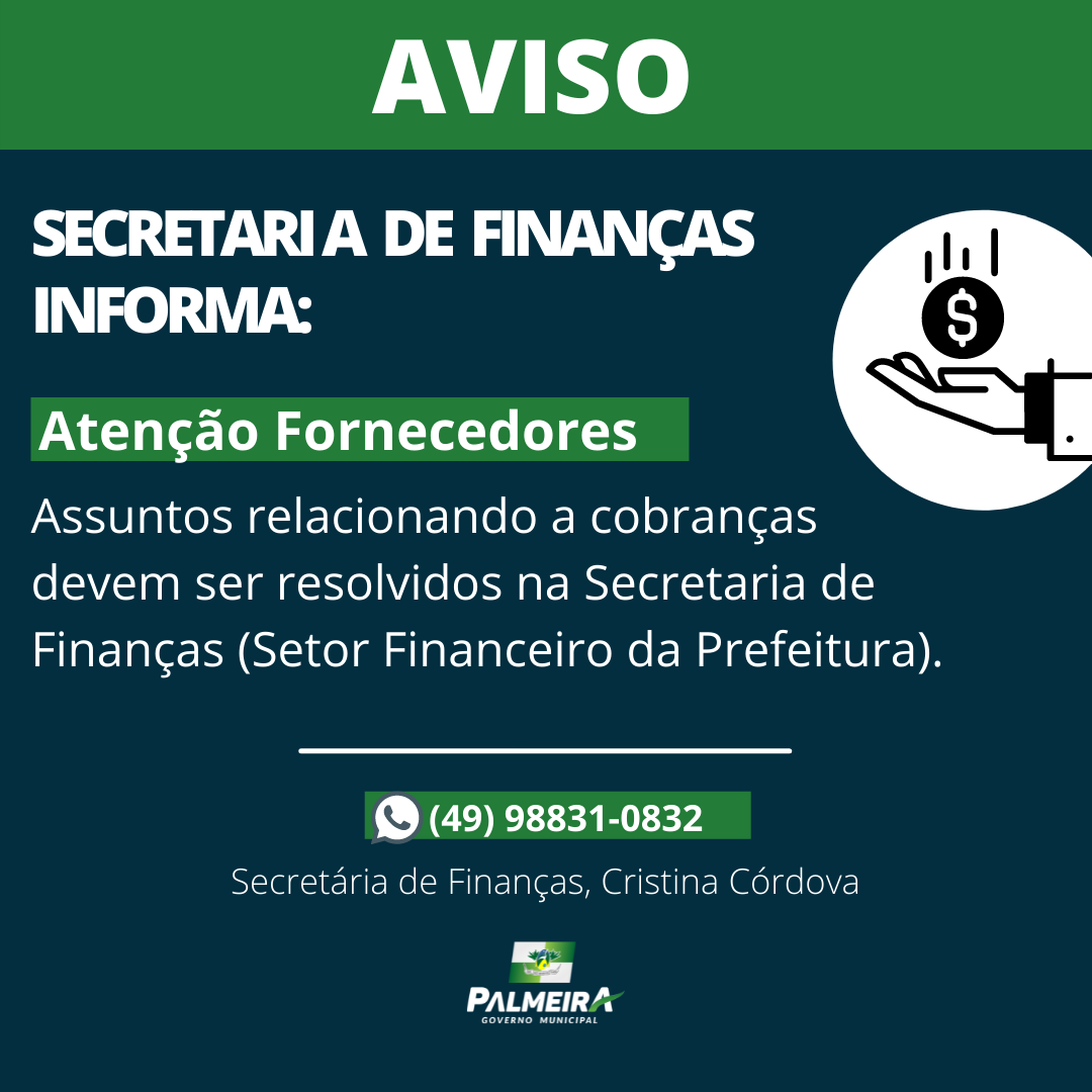 Secretaria de Finanças informa: